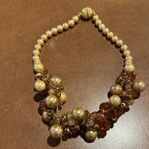 Elegant Pearl and Brown Beaded Necklace